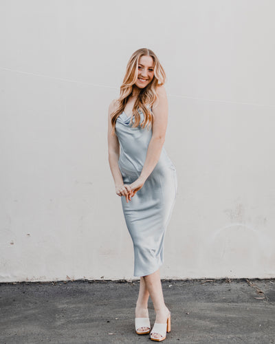 Blue Satin Maxi Dress