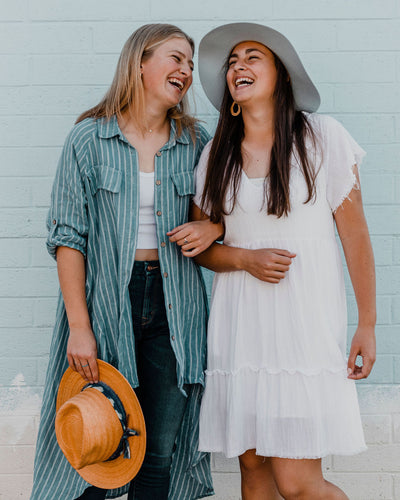 Striped High Low Button Down 100% Linen Dress