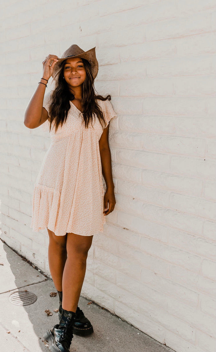 Ditsy Flutter Sleeve Swing Dress