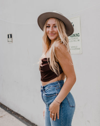 Chocolate Satin Cowl Neck Crop Top