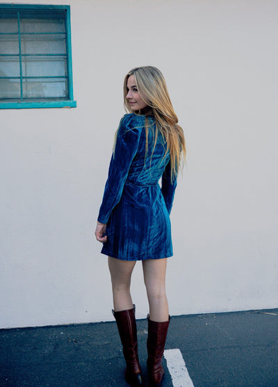 Priscilla Wrap Dress Faux Wrap Velvet Minidress by Adelyn Rae