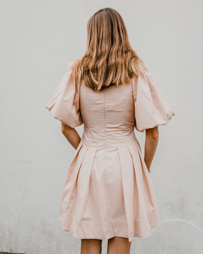 Baby Doll Dress with Cut Out and Puff Sleeves