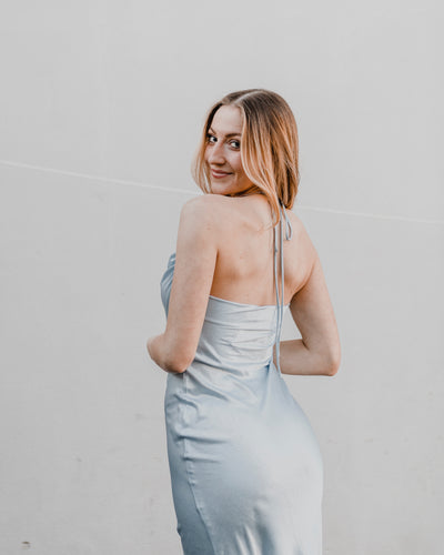 Blue Satin Maxi Dress