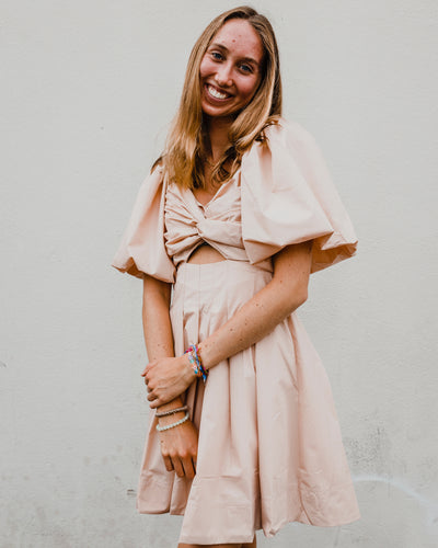 Baby Doll Dress with Cut Out and Puff Sleeves
