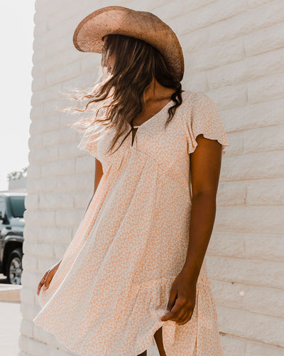 Ditsy Flutter Sleeve Swing Dress