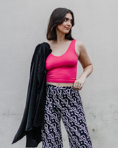V-Neck Ribbed Sleeveless Crop Top