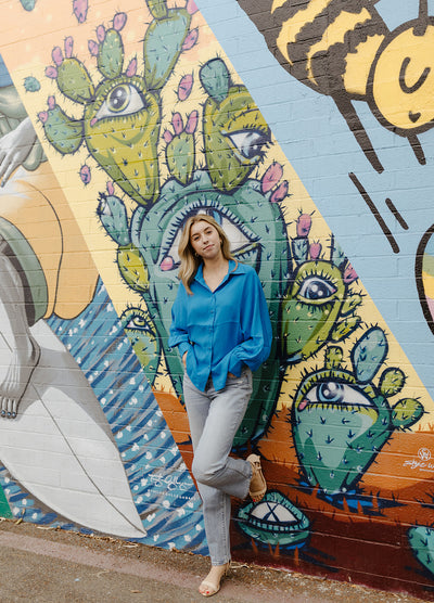 Oversized Satin Button Down Blouse