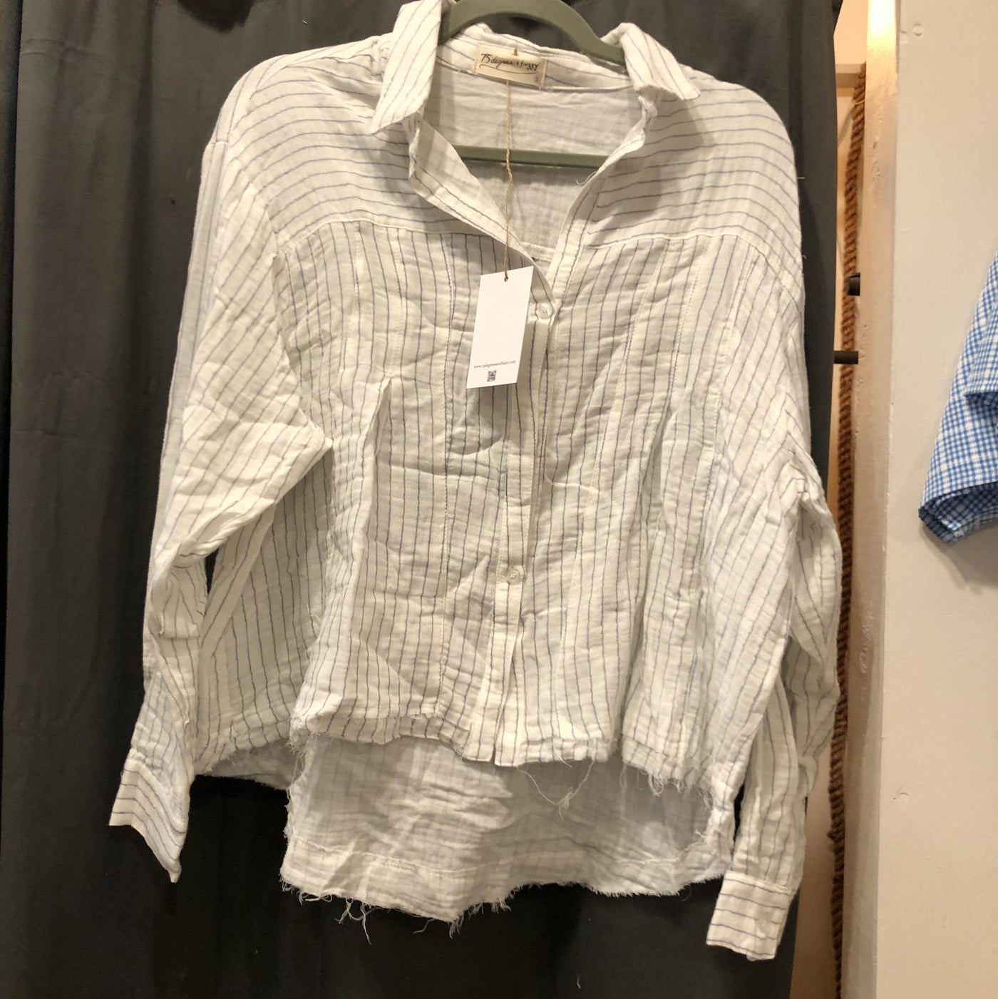 Pin Stripe Raw Edge Button Down Shirt