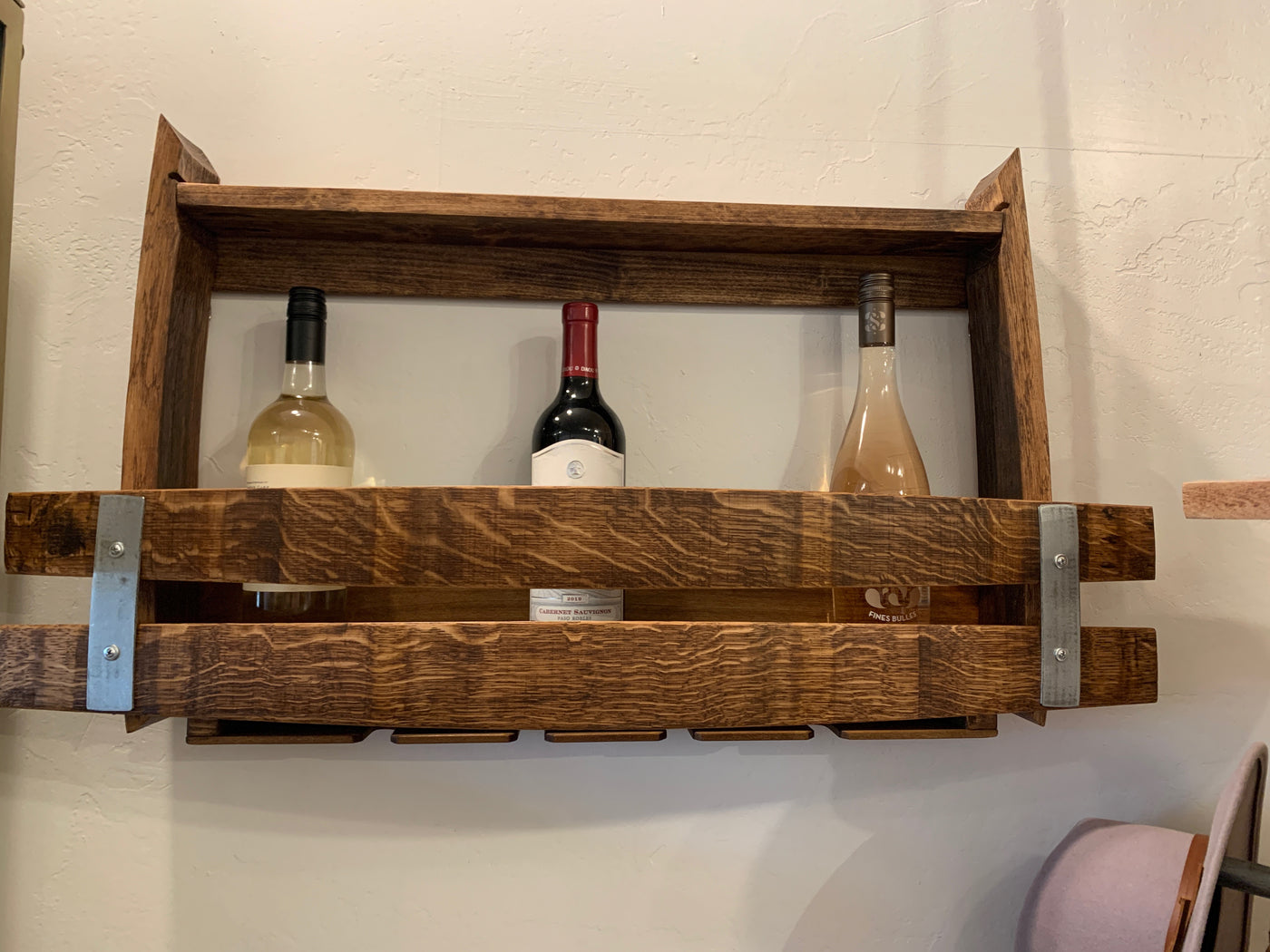 Wine Barrel Shelf with Glass Holders