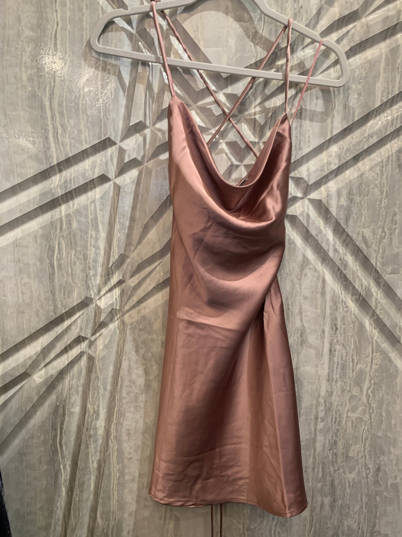Cowl Neck Criss-Cross Strap Slip Dress