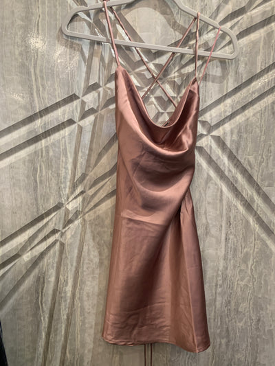 Cowl Neck Criss-Cross Strap Slip Dress