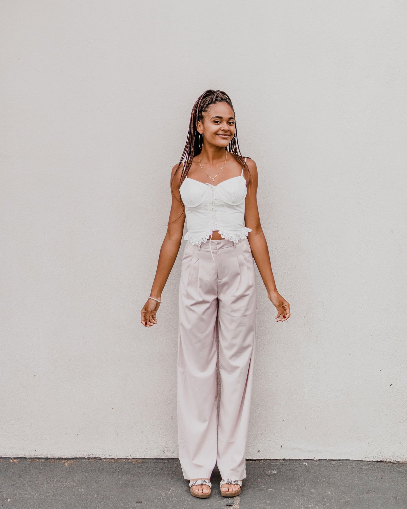 Cotton Candy LA White Top with Lace Up Top