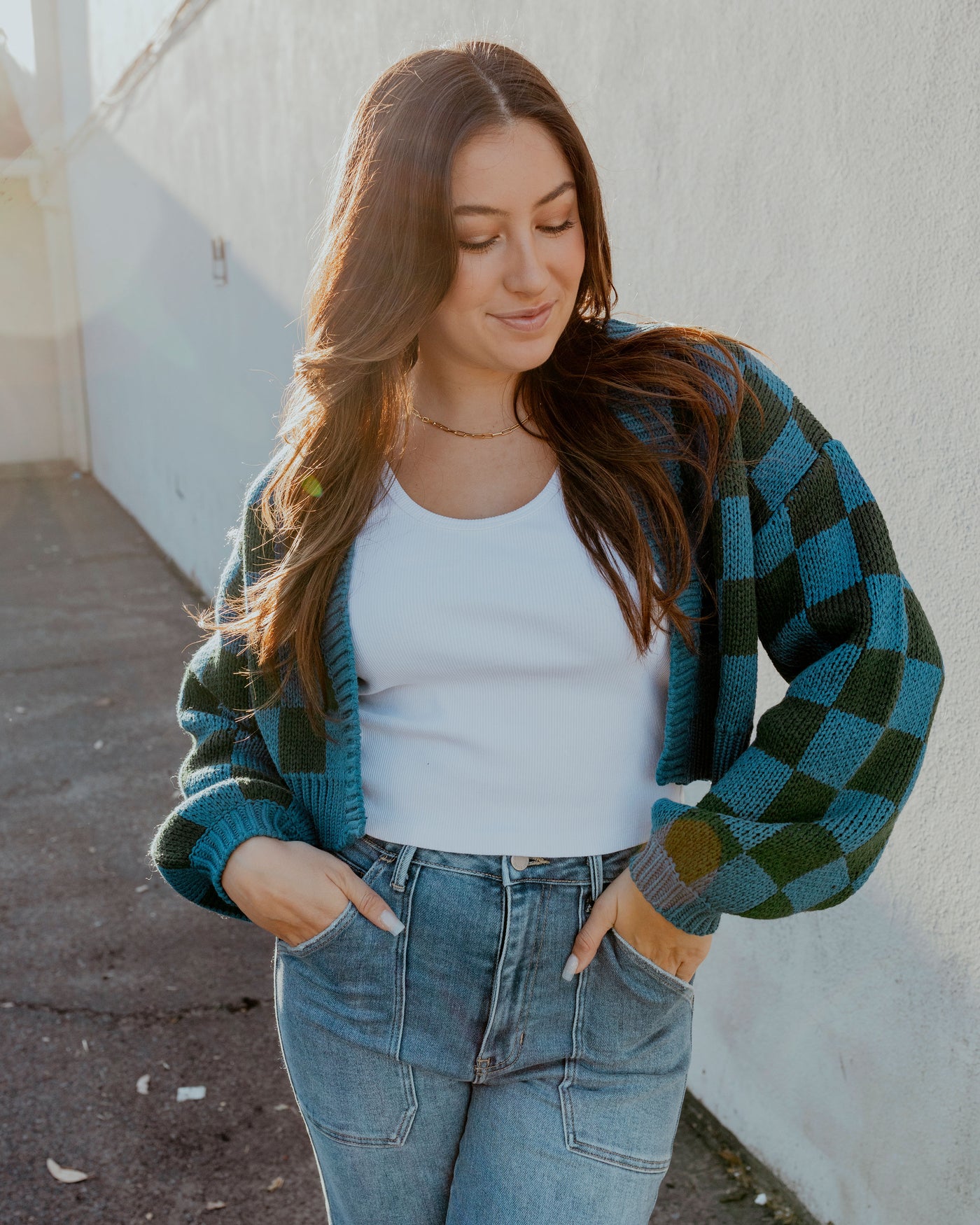 Cropped Teal and Dark Green Plaid Cardigan Sweater – 75° u0026 Fuzzy