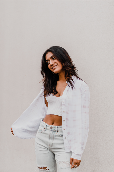 Spring Plaid Roll Up Blouse