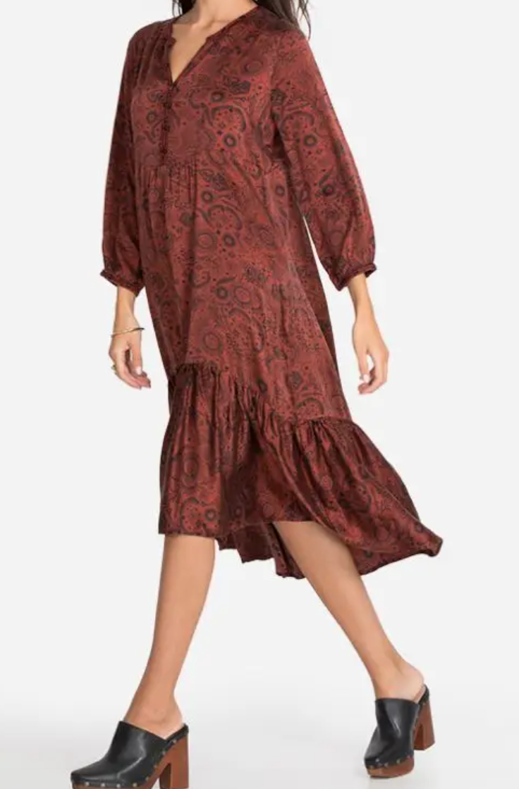 asteria dress Women's Rust Asteria Tiered Dress by Johnny Was, Small, Silk, Suede