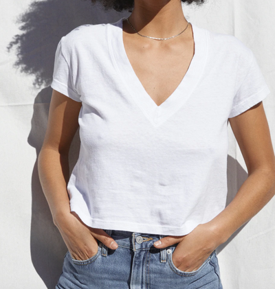 Alanis Recycled Cropped V-Neck Tee by Perfect White Tee