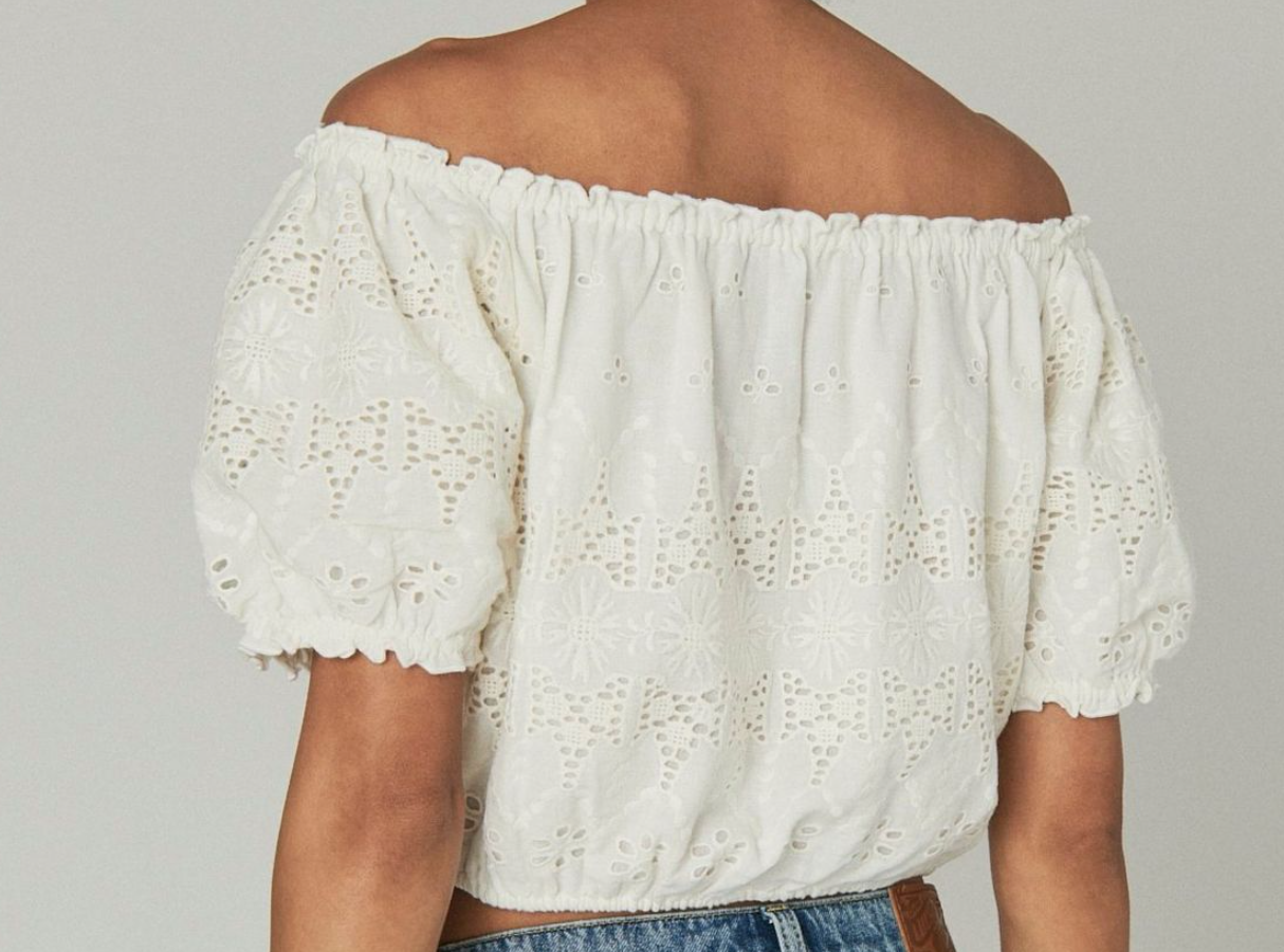 Off The Shoulder Lace Crop Top by Lucky Brand