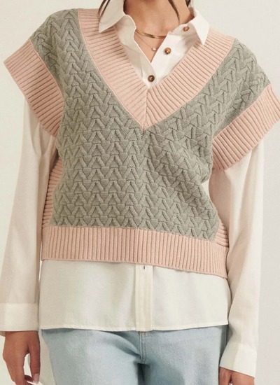Honor Roll Colorblock Cable Knit Sweater Vest