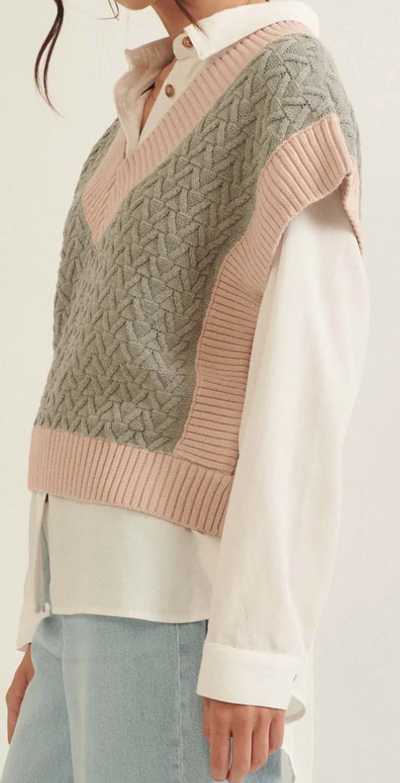 Honor Roll Colorblock Cable Knit Sweater Vest