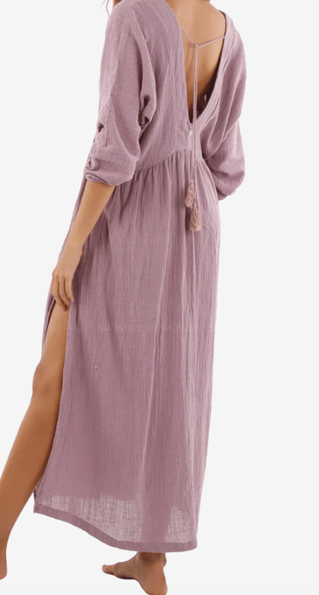 Malai Long-Sleeve Easy V-Neck Cover-Up Dress