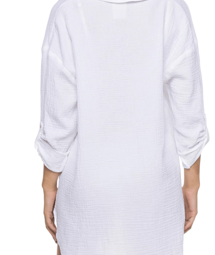 Good Vibes Embroidered Shirt Dress by Golden Sun  75 & Fuzzy
