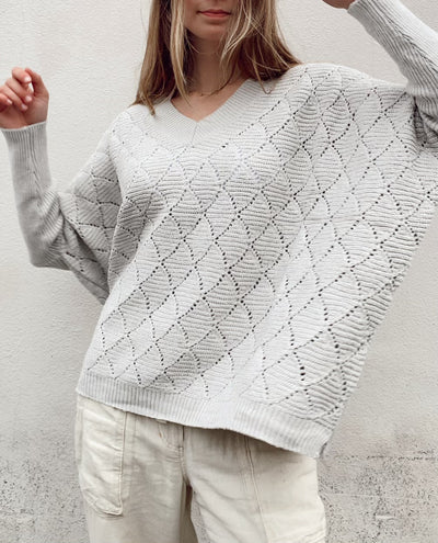 Light Weight V Neck Sweater with Cut Outs