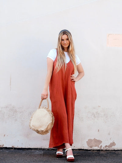 Sunset V -Neck Linen Jumpsuit by 75