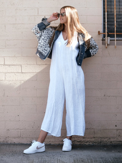 V-Back Linen Jumpsuit