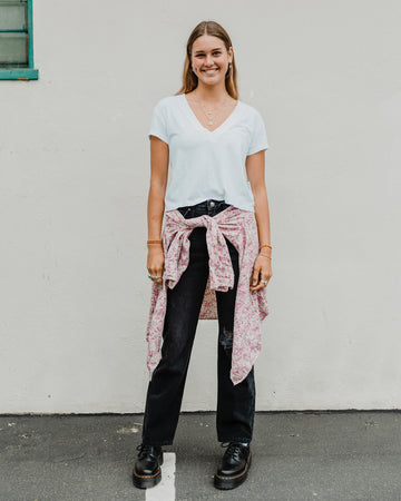 Alanis Recycled Cropped V-Neck Tee by Perfect White Tee