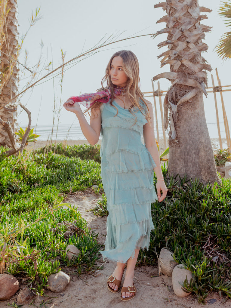 Malibu Mist Layered Maxi: Layered Silk Maxi Dress 60212 Black by 75 Degrees and Fuzzy
