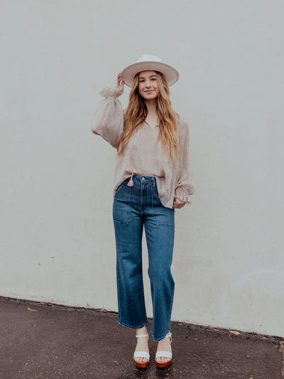 Long Sleeve Tie Front Neck Blouse Top by Lovestitch
