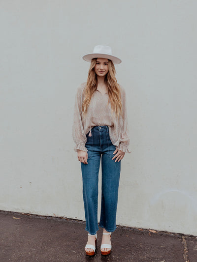 Long Sleeve Tie Front Neck Blouse Top by Lovestitch