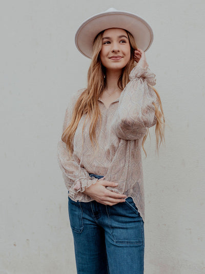 Long Sleeve Tie Front Neck Blouse Top by Lovestitch