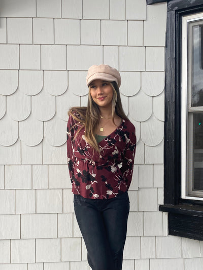 Blouson Sleeve Surplice Top with Waist Casting
