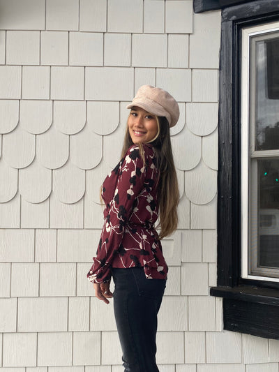 Blouson Sleeve Surplice Top with Waist Casting