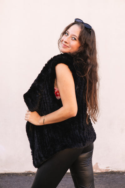 Draped Collar Faux Fur Vest by Current Air
