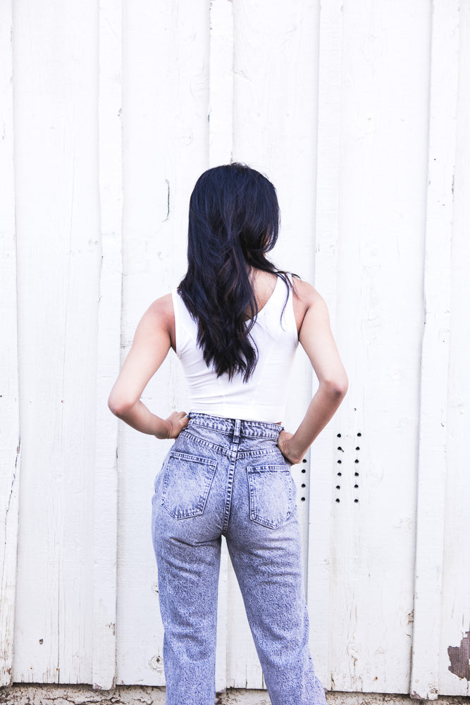 Washed Grey Asymetrical Button Denim